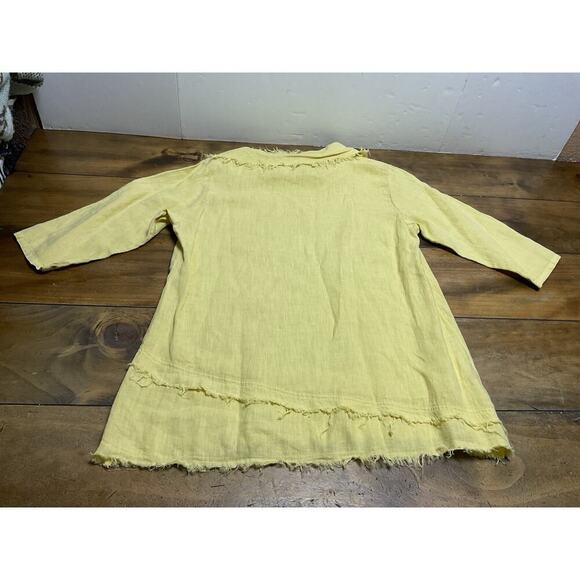 Match Point Yellow Linen Cowl Neck Pocket Tunic Top Womens Size Medium - Picture 9 of 10
